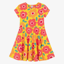 Frugi-Girls Yellow Floral Print Organic Cotton Jersey Dress | Childrensalon