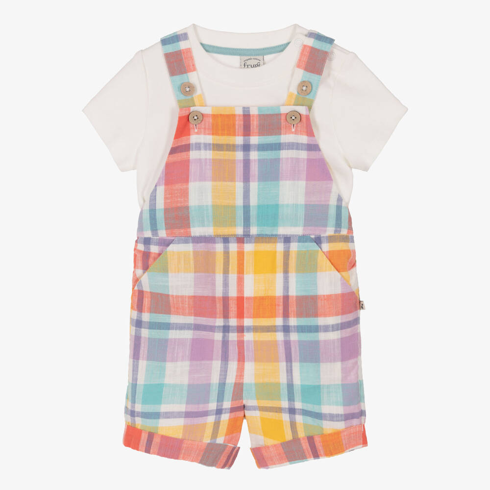 Frugi-Multicoloured Cotton Baby Dungaree Shorts Set | Childrensalon