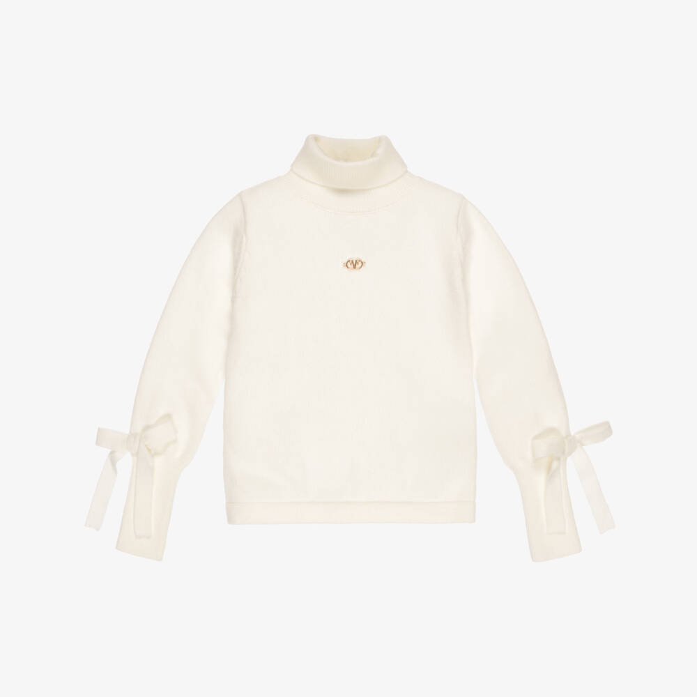Fun & Fun-Girls Off-White Roll Neck Knitted Sweater | Childrensalon