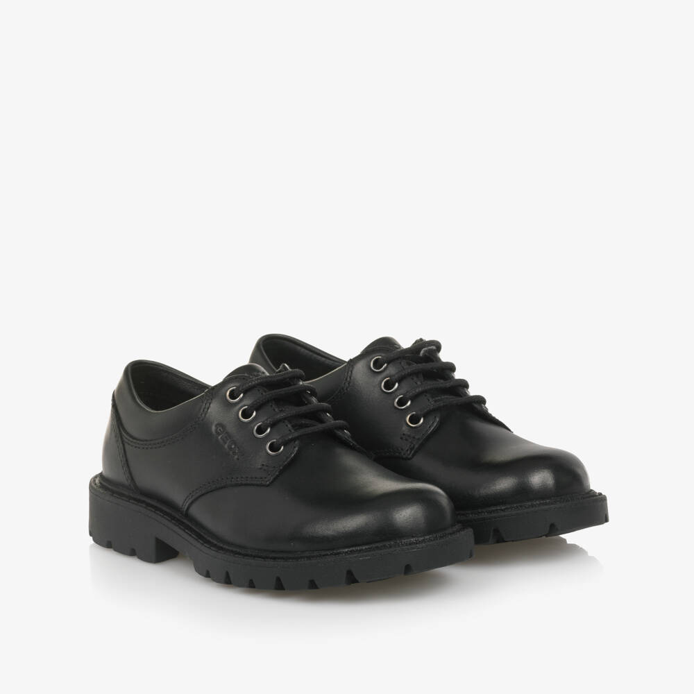 Geox-Boys Black Leather Lace-Up Respira Shoes | Childrensalon