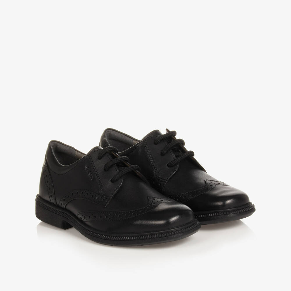 Geox-Boys Black Leather Respira Brogue Shoes | Childrensalon