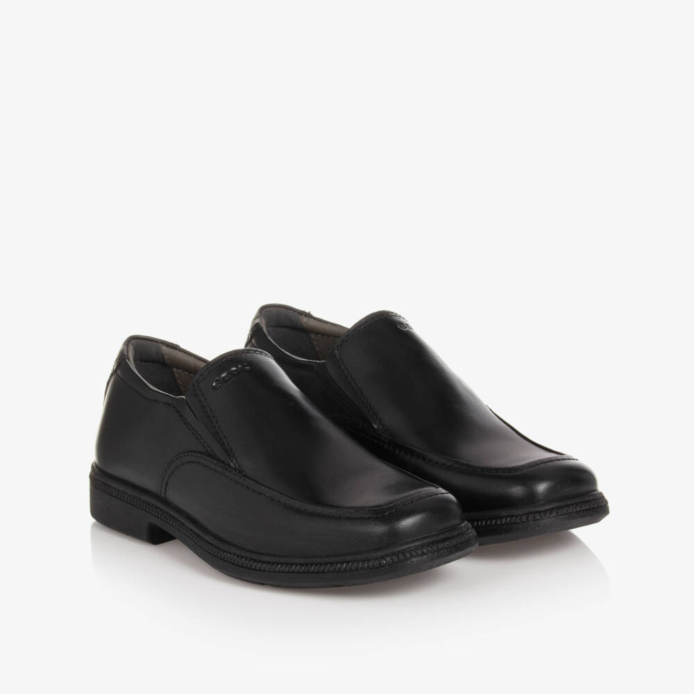 Geox-Boys Smart Black Leather Slip-On Shoes | Childrensalon
