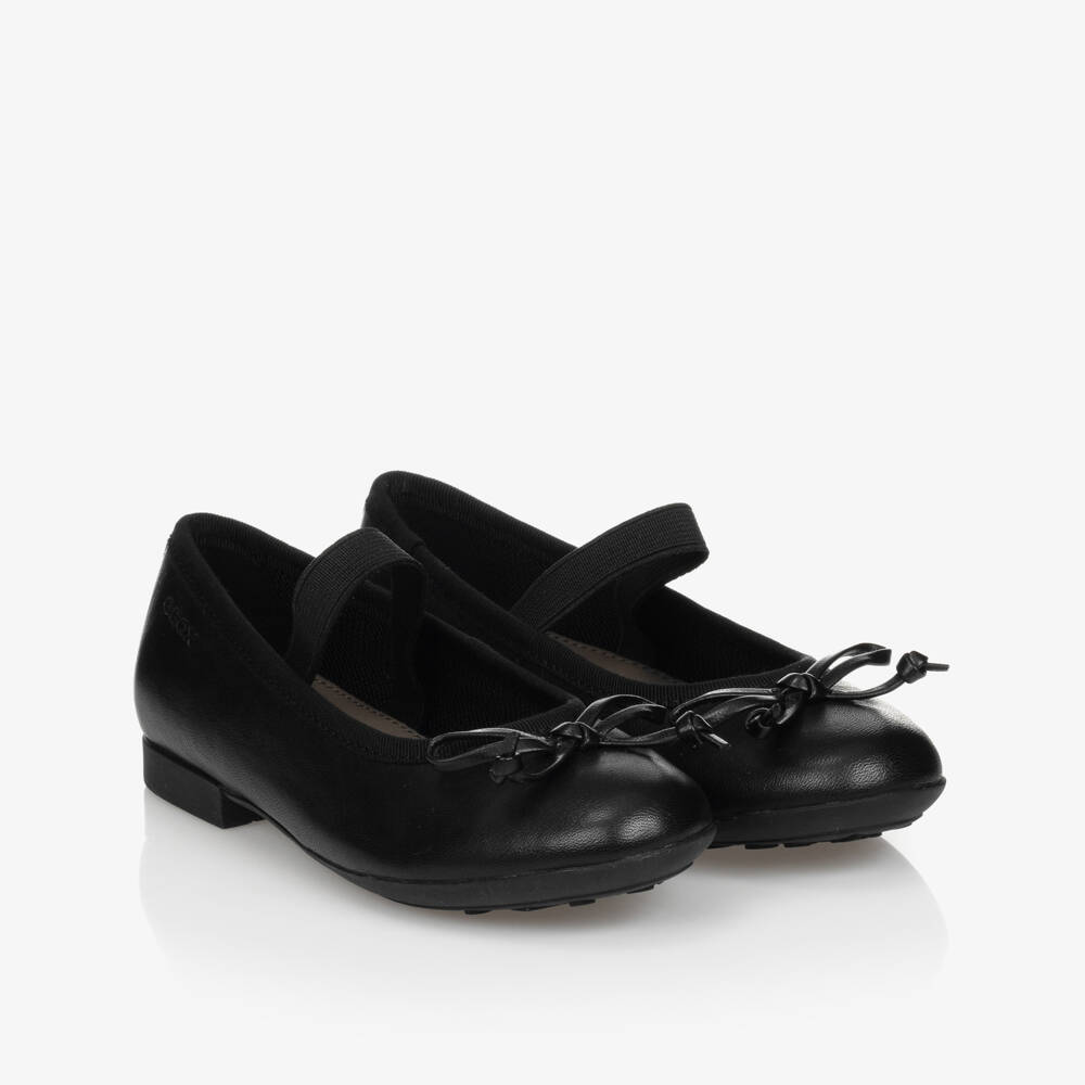 Geox-Girls Black Leather Respira Ballerina Flat School Shoes | Childrensalon
