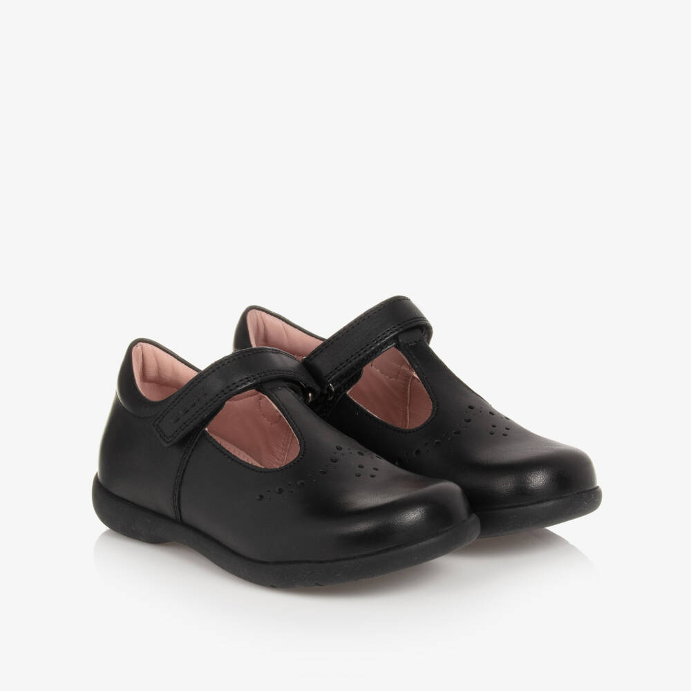 Geox-Girls Black Leather Respira T-Bar Shoes | Childrensalon