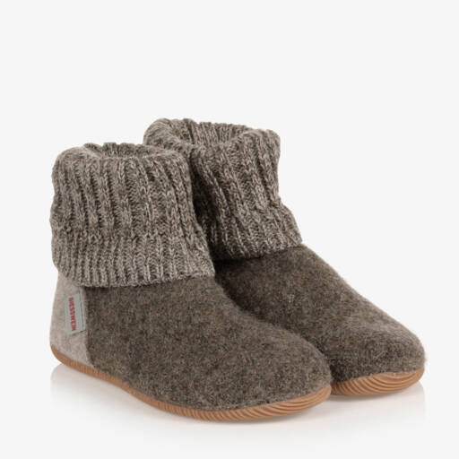 Giesswein-Brown Felted Wool Slippers | Childrensalon