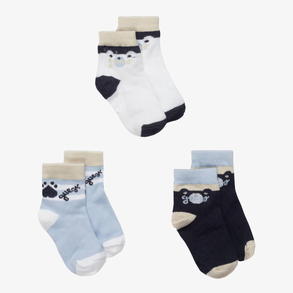 Guess-Blue Teddy Bear Baby Socks (3 Pack) | Childrensalon