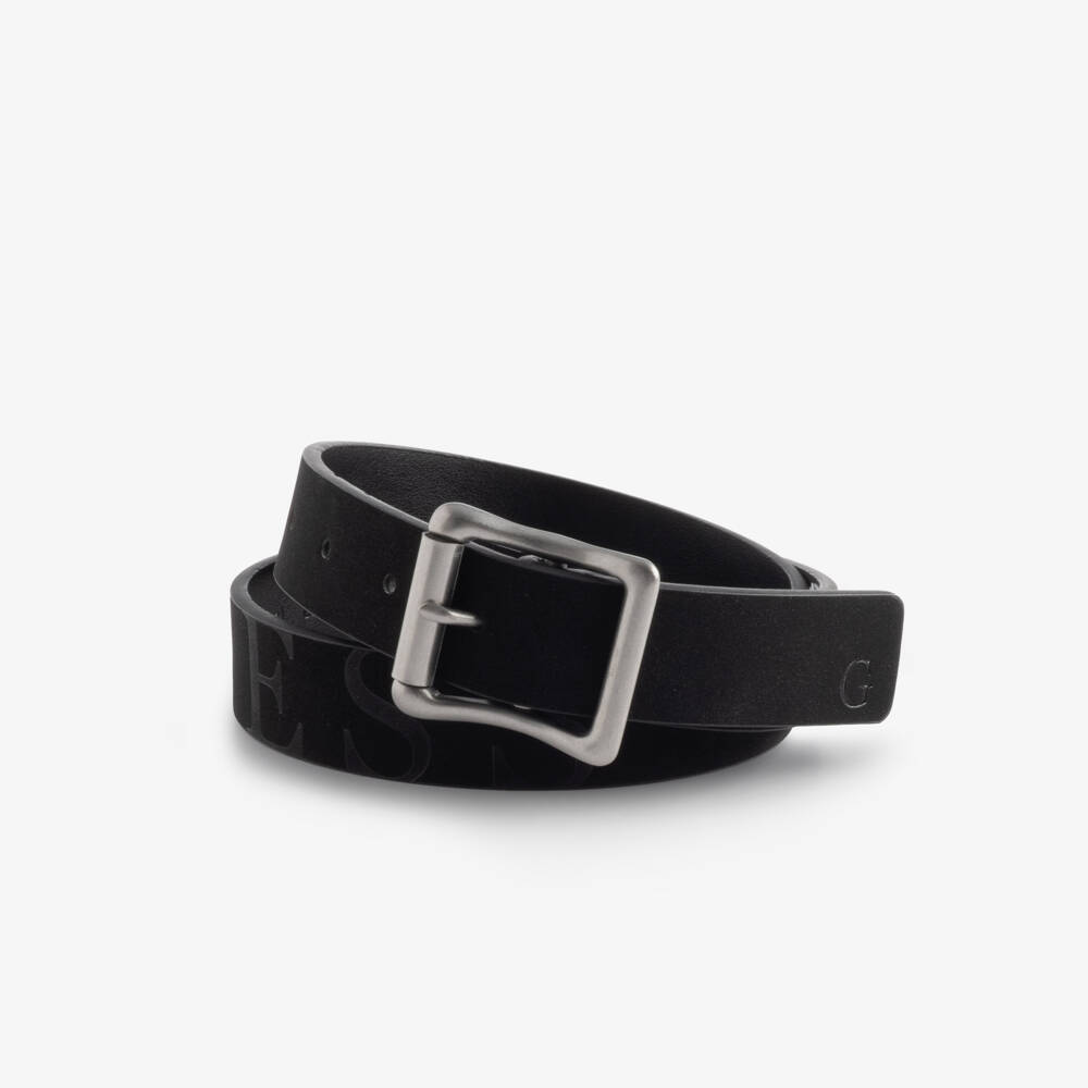 Guess-Boys Black Faux Leather Belt with Logo Print | Childrensalon