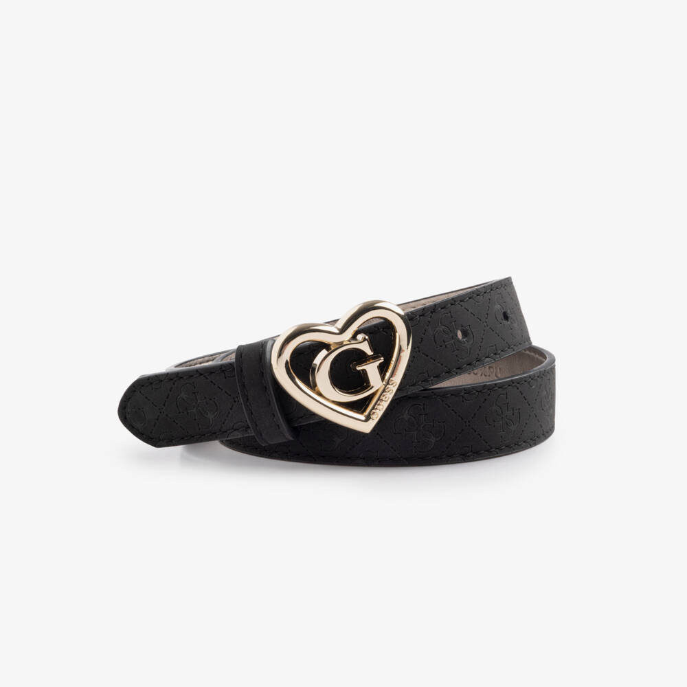 Guess-Girls Black 4g Faux Leather Belt  | Childrensalon
