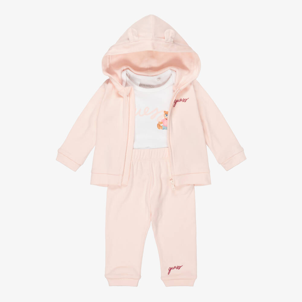 Guess-Pale Pink Cotton Baby Girls Tracksuit Set | Childrensalon