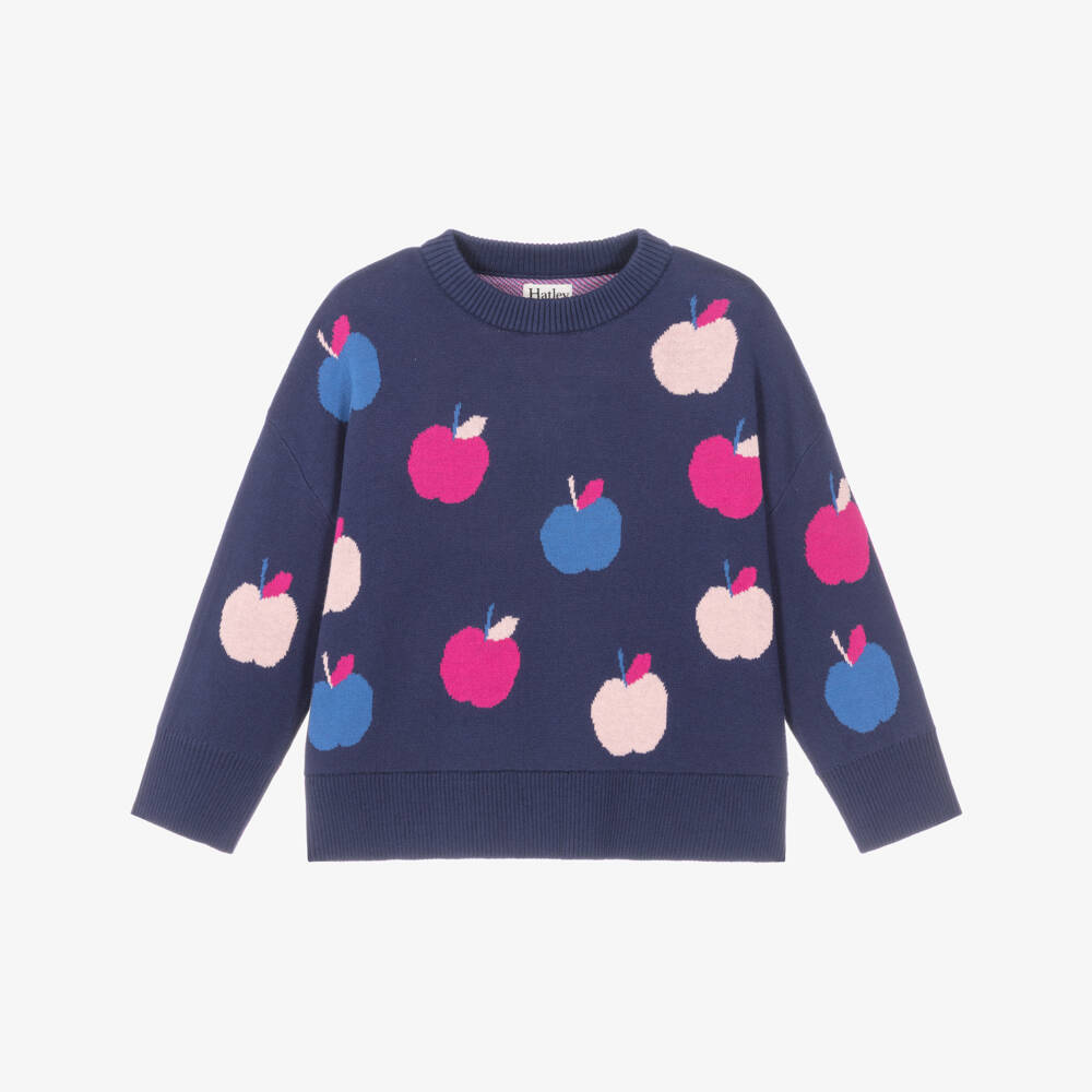 Hatley-Girls Navy Blue Knitted Apple Sweater | Childrensalon