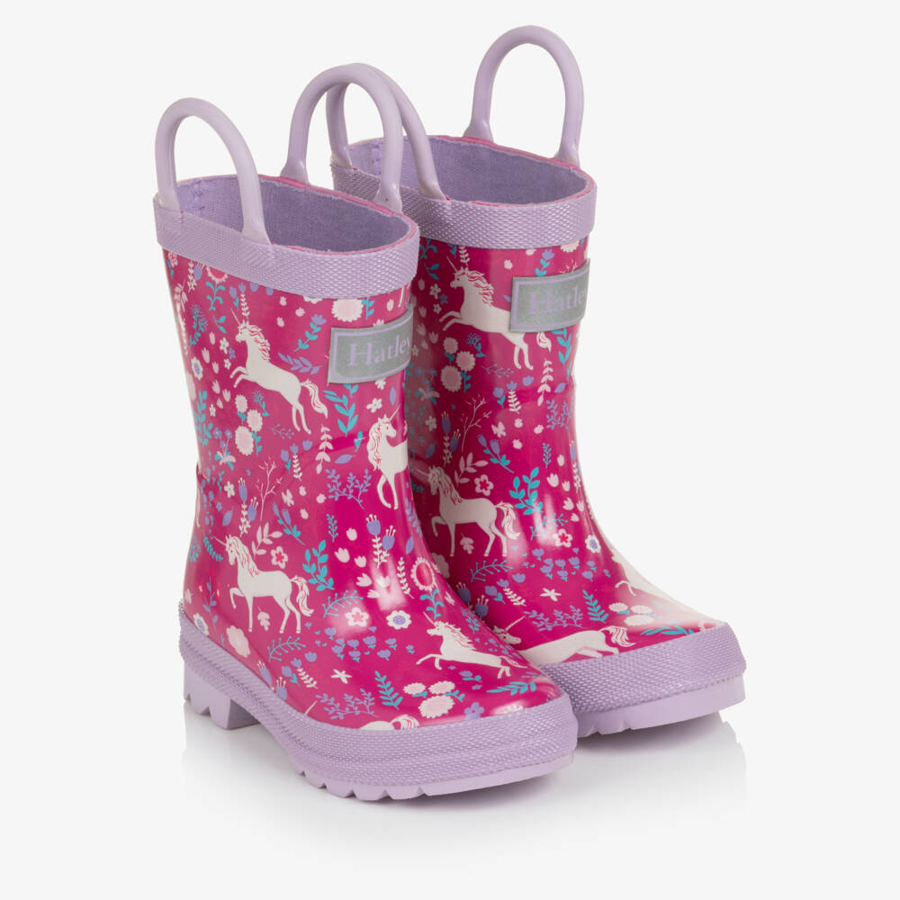 Hatley-Girls Pink Unicorn Forest Print Rain Boots | Childrensalon
