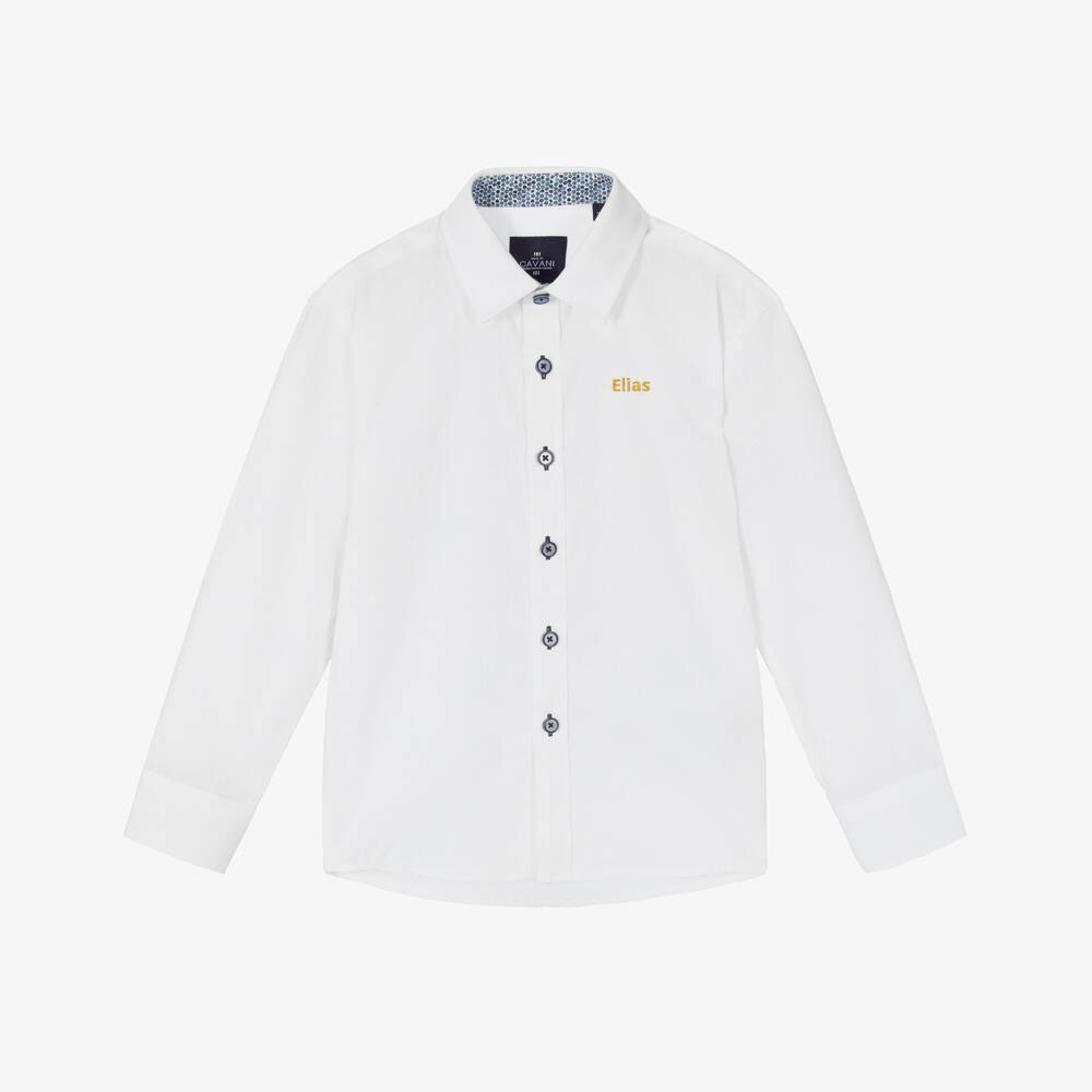 House of Cavani-Boys Personalised White Cotton Shirt | Childrensalon