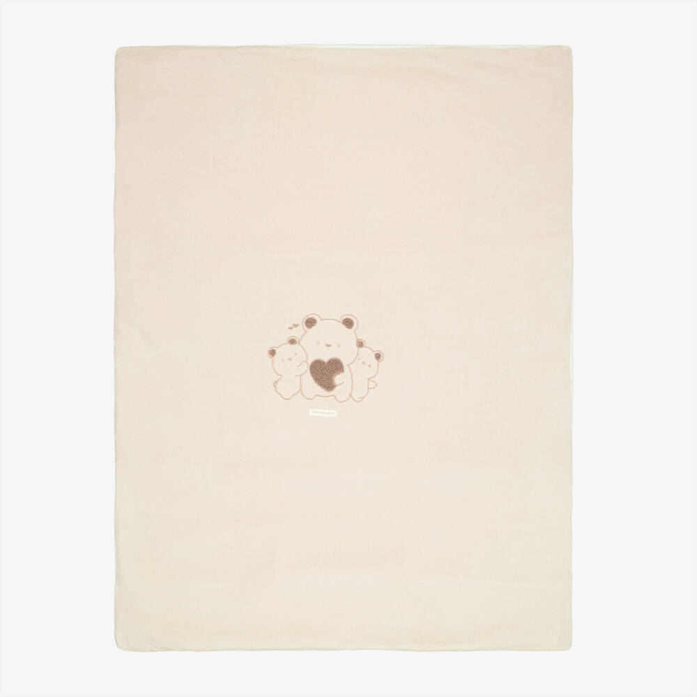 iDO-Beige Velour Baby Blanket with Bear Motifs (94cm) | Childrensalon