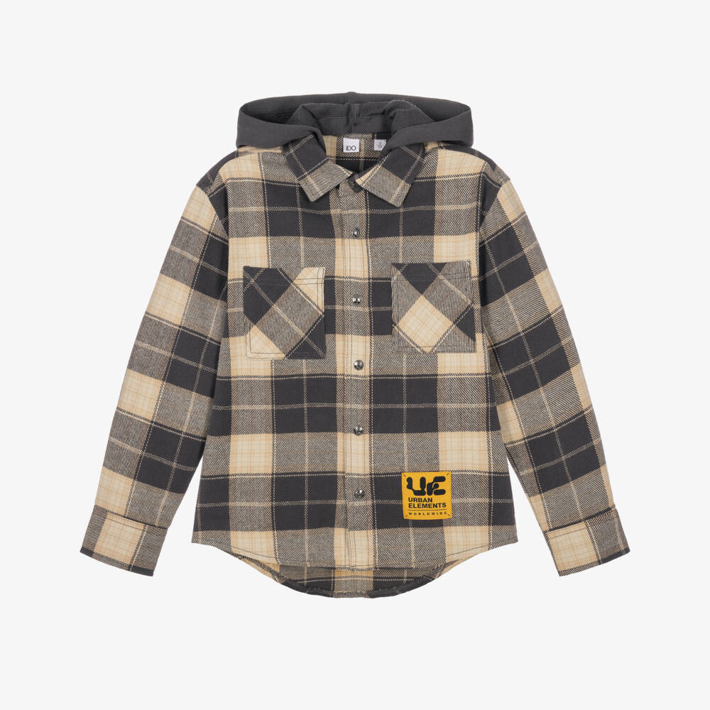 iDO-Boys Grey & Beige Cotton Check Shacket | Childrensalon