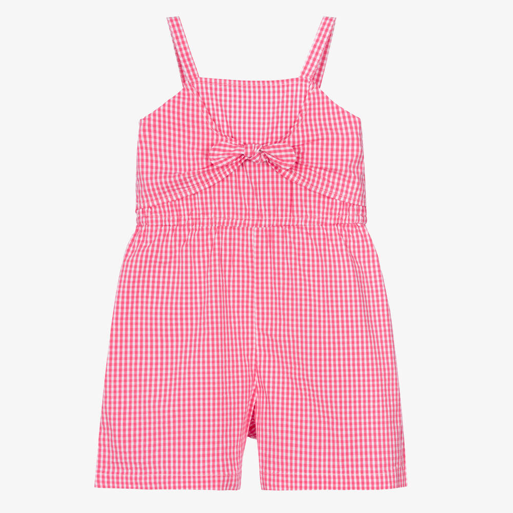 iDO-Girls Pink Gingham Check Cotton Playsuit | Childrensalon