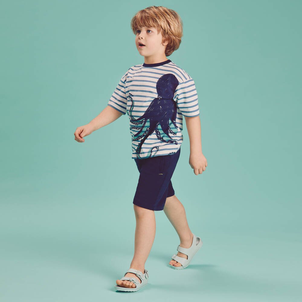Joyday-Boys Blue Cotton Octopus Shorts Set | Childrensalon