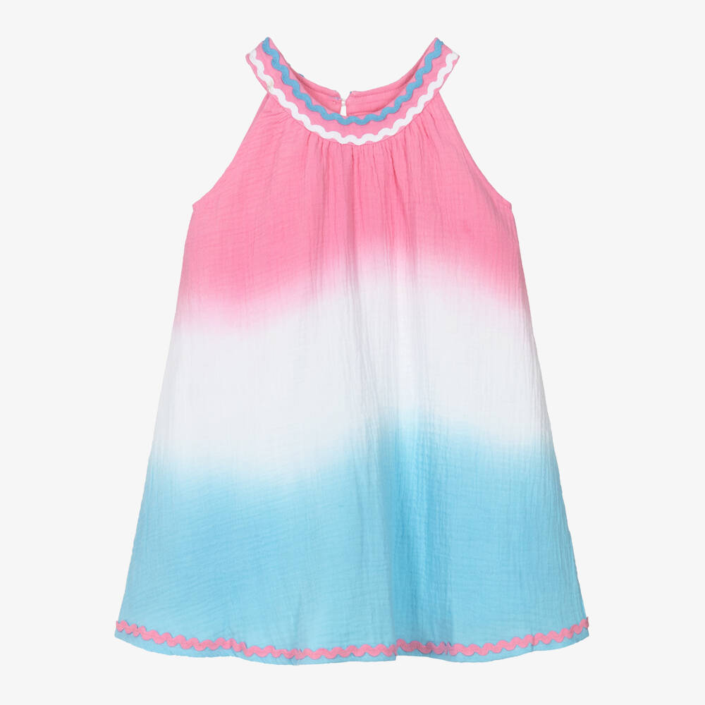 Joyday-Girls Pink & Blue Ombré Muslin Dress | Childrensalon