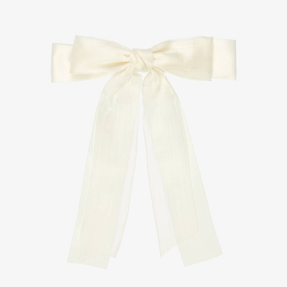 Junona-Girls Ivory Bow Hairclip (14cm) | Childrensalon