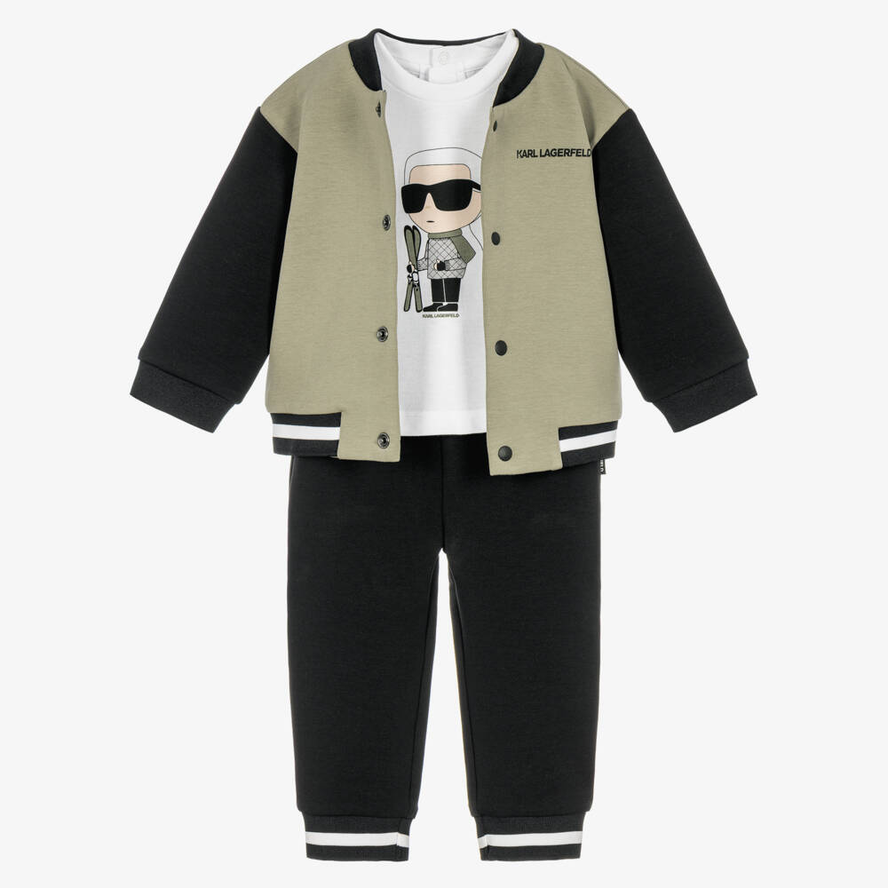 KARL LAGERFELD KIDS-Baby Boys Green & Black Jersey Tracksuit Set | Childrensalon
