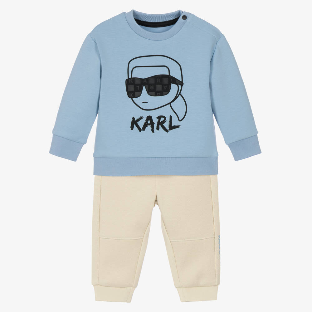 KARL LAGERFELD KIDS-Boys Blue & Beige Tracksuit with Karl Ikonik Print | Childrensalon