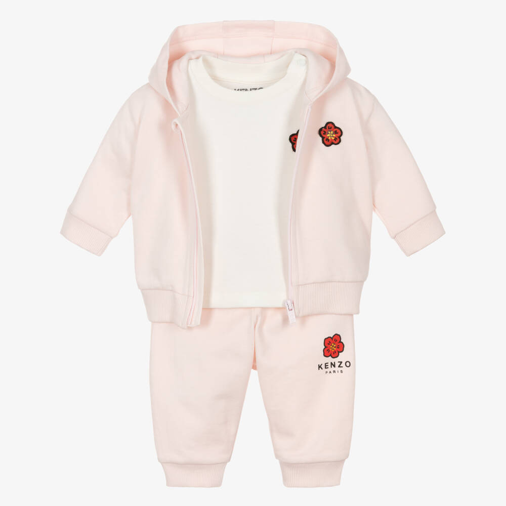 KENZO KIDS-Baby Girls Pale Pink Tracksuit with Boke Flower Motif | Childrensalon