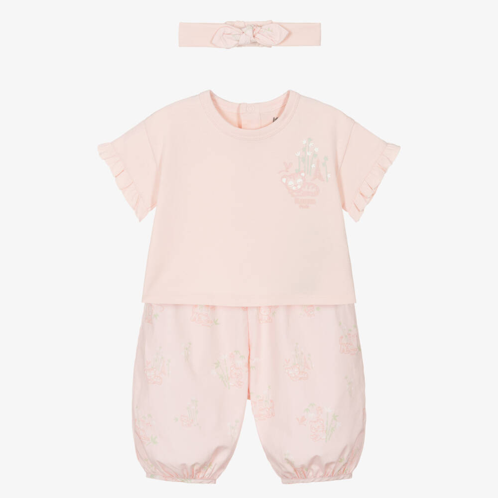 KENZO KIDS-Baby Girls Pink Cotton Trouser Set | Childrensalon