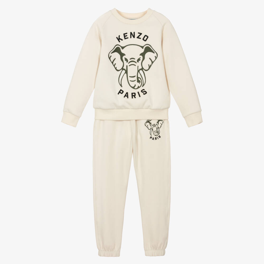 KENZO KIDS-Boys Ivory Piqué Jersey Elephant Tracksuit | Childrensalon