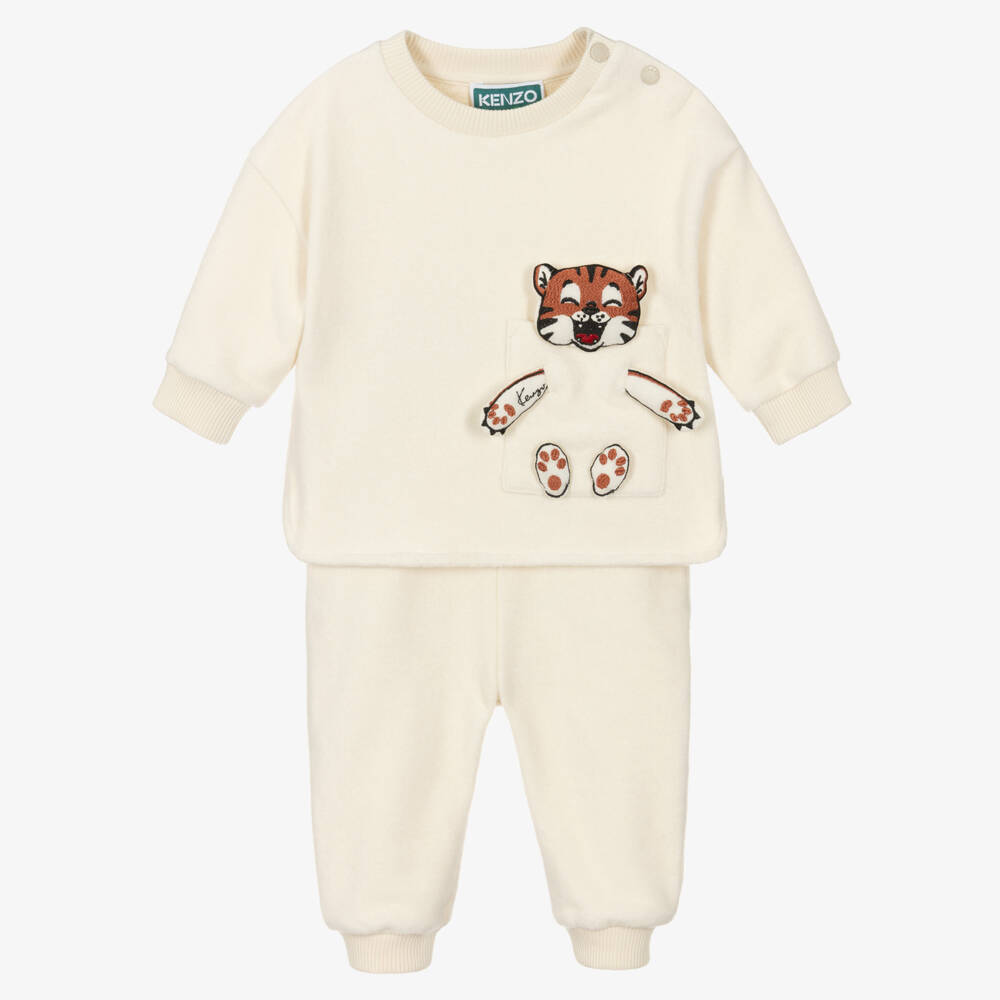 KENZO KIDS-Ivory Fleece Tiger Tracksuit | Childrensalon