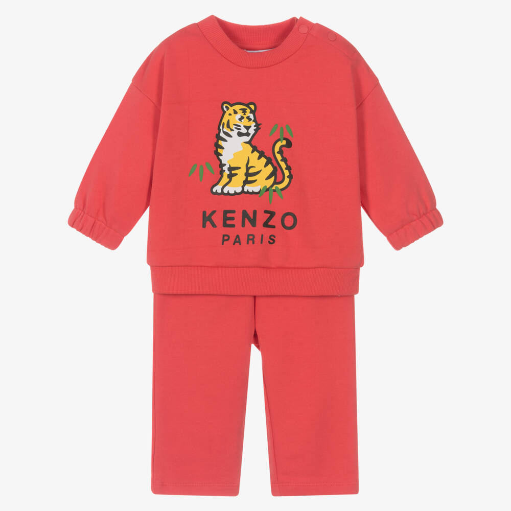 KENZO KIDS-Red Cotton Jersey Kotora Tiger Tracksuit | Childrensalon
