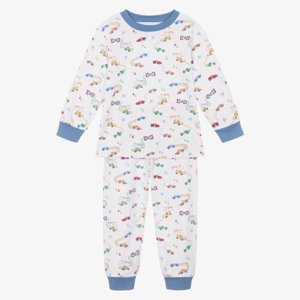 Kissy Kissy-Boys Blue & White Pima Cotton Grand Prix Pyjamas | Childrensalon
