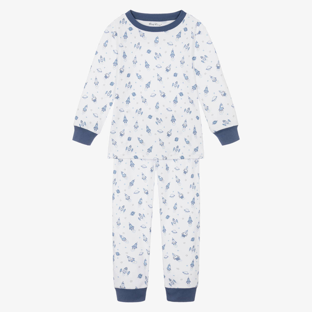 Kissy Kissy-Boys White & Blue Pima Cotton Space Race Pyjamas | Childrensalon
