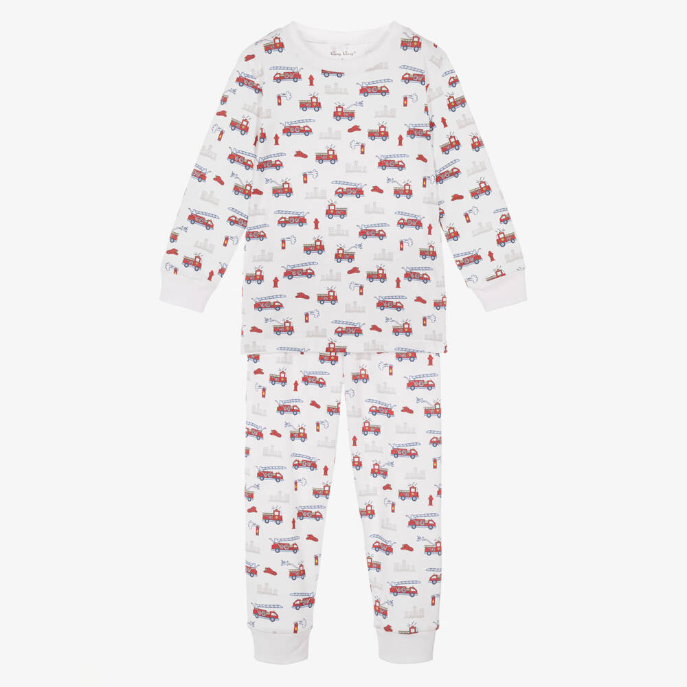 Kissy Kissy-Boys White Pima Cotton Fire Rescue Racers Pyjamas | Childrensalon
