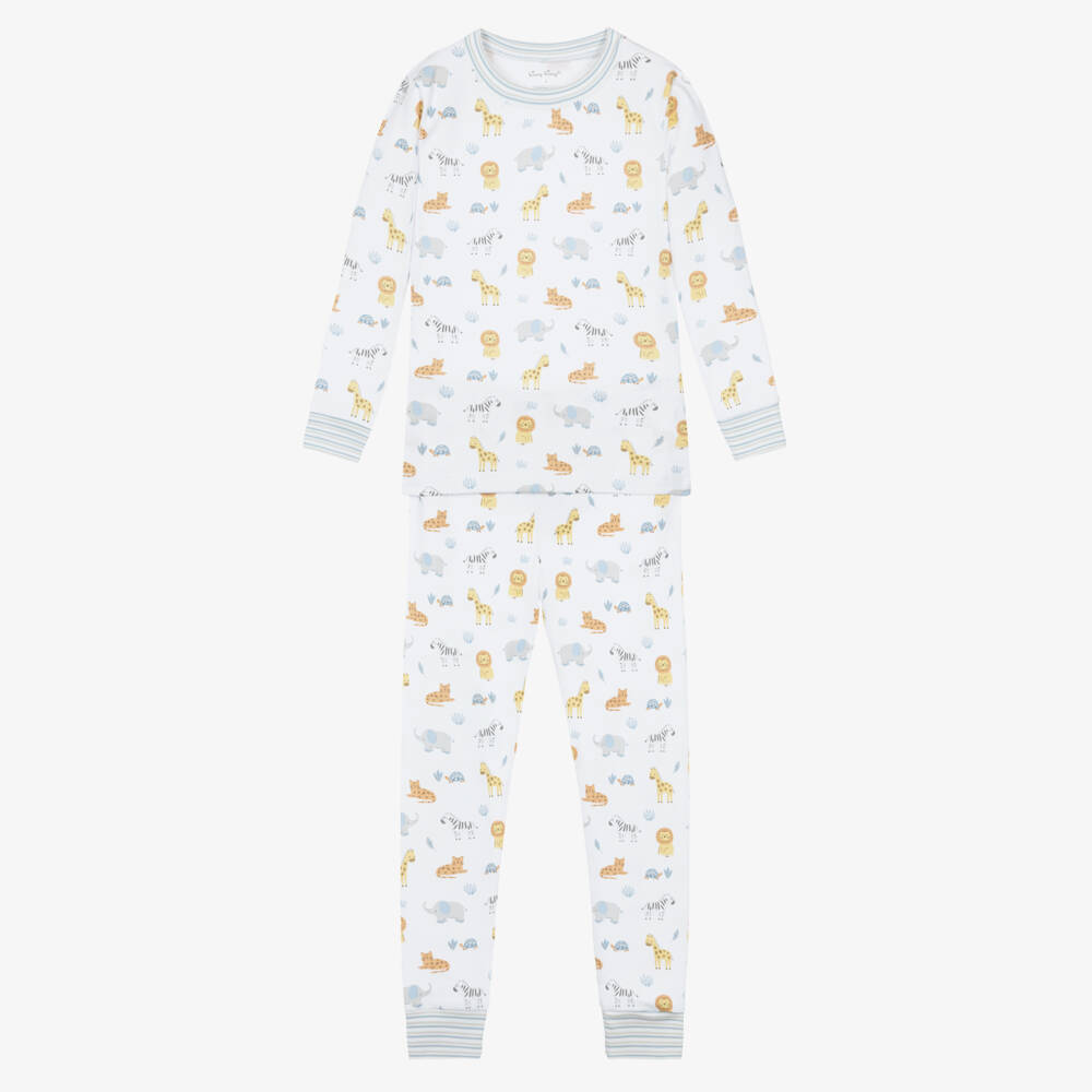 Kissy Kissy-Boys White Pima Cotton Jungle Hang Out Print Pyjamas | Childrensalon