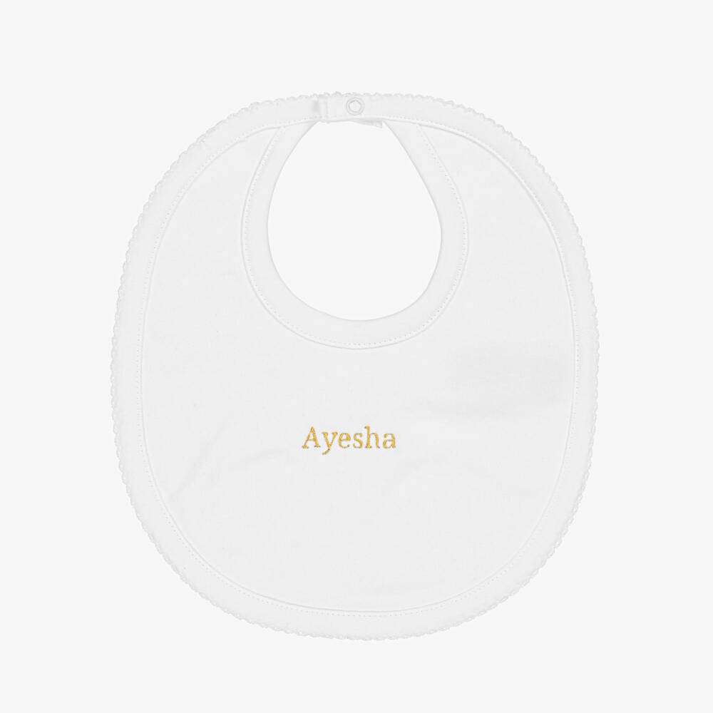 Kissy Kissy-Personalised White Pima Cotton Baby Bib | Childrensalon