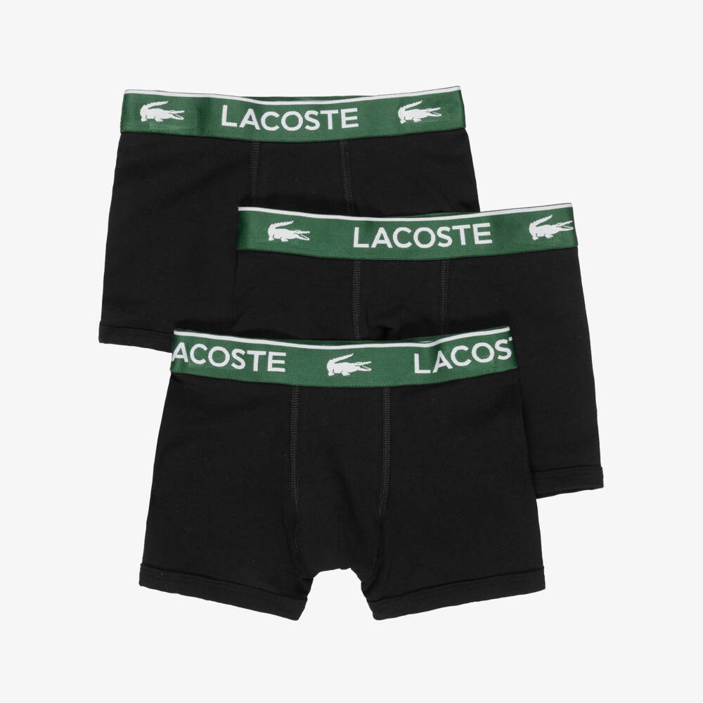 Lacoste-Boys Black Cotton Crocodile Logo Boxer Shorts (3 Pack) | Childrensalon