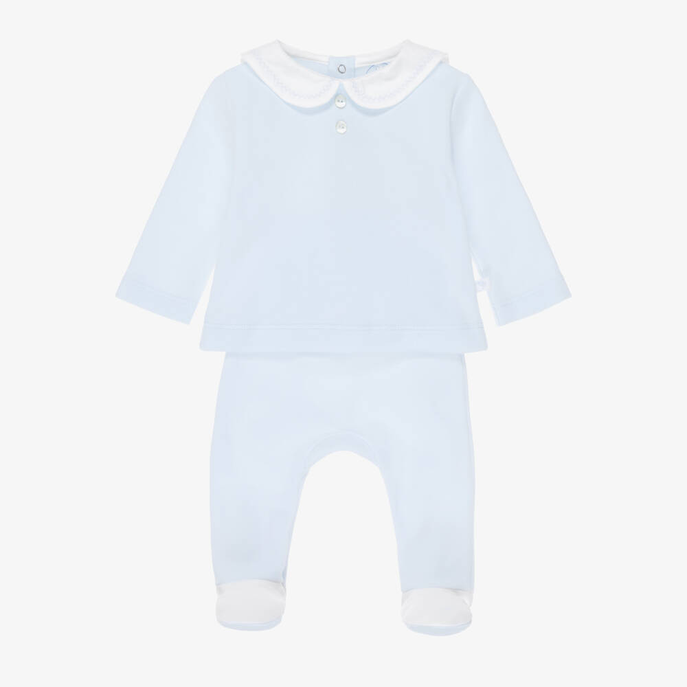 Laranjinha-Boys 2 Piece Babygrow in Pale Blue Jersey | Childrensalon