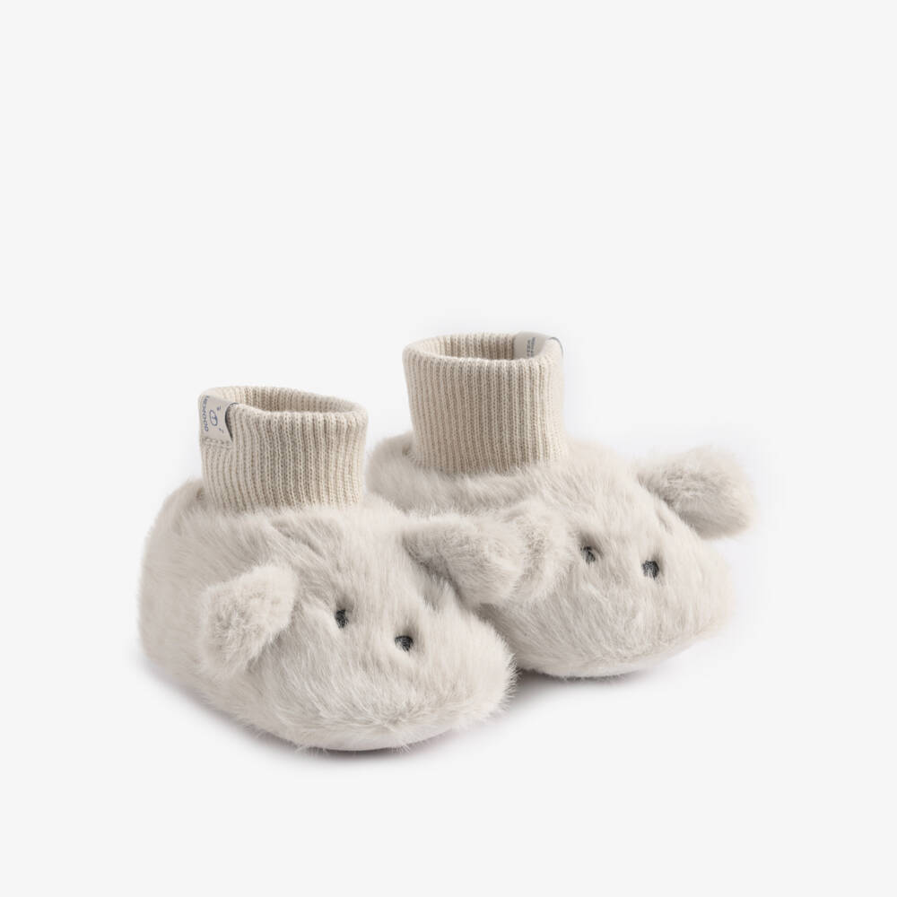 Liewood-Beige Faux Fur Bunny Baby Slippers | Childrensalon