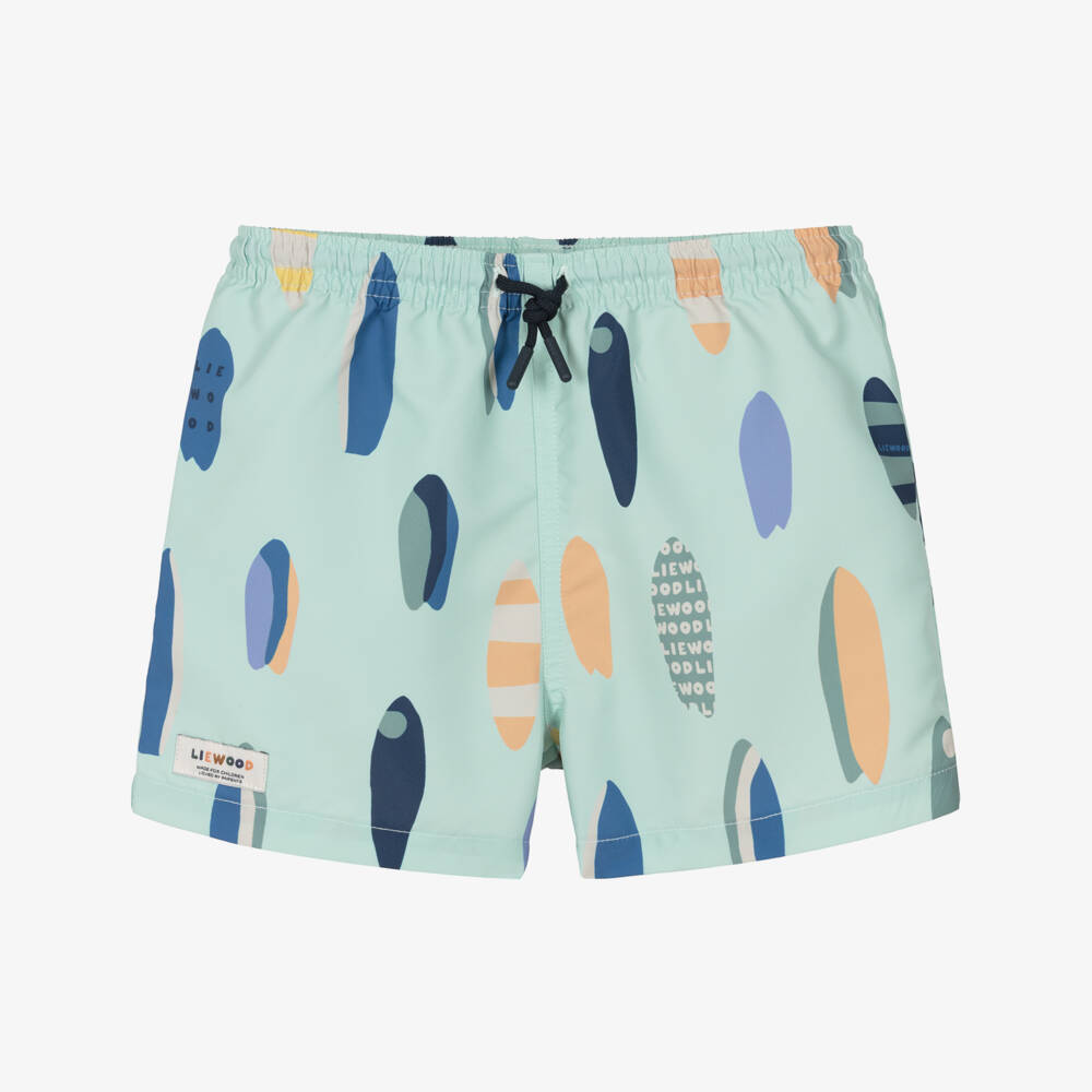 Liewood-Boys Aqua Blue Surfboard Print Swim Shorts | Childrensalon