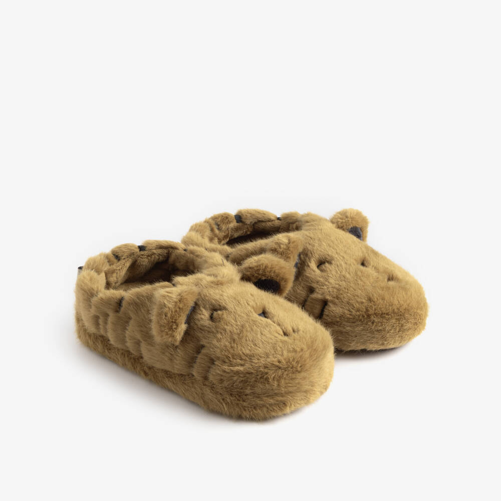 Liewood-Brown Faux Fur Tiger Slippers | Childrensalon