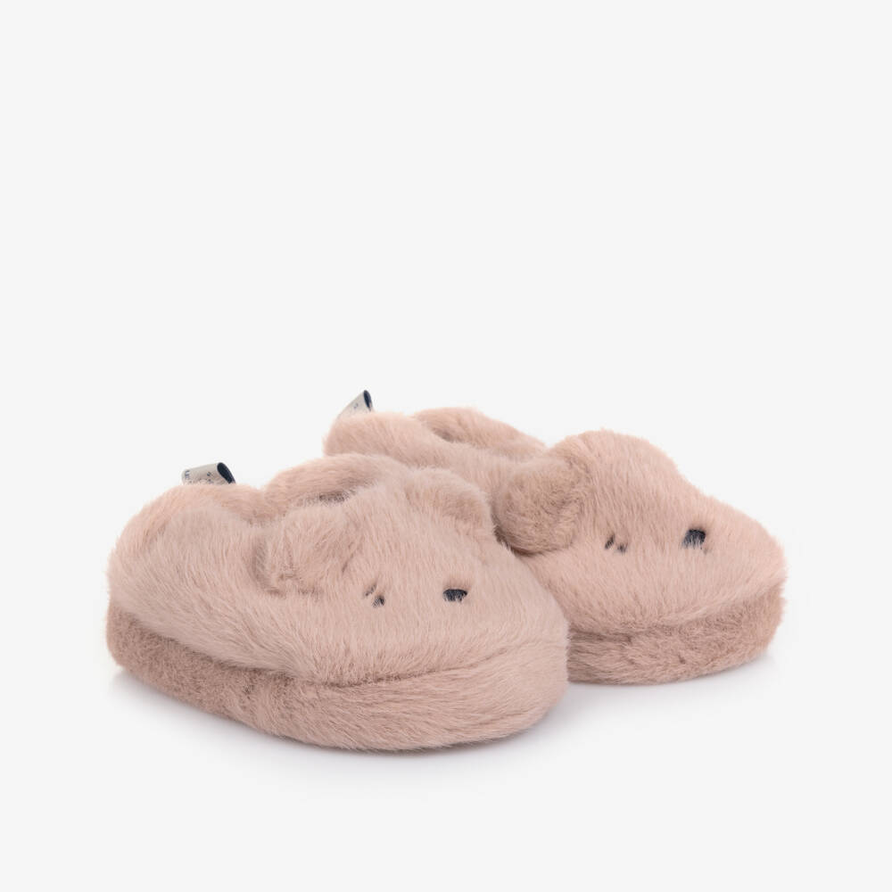 Liewood-Girls Pink Faux Fur Bear Slippers | Childrensalon