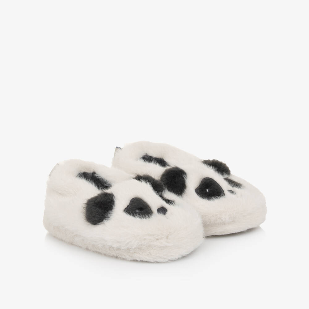 Liewood-Ivory Faux Fur Panda Slippers | Childrensalon
