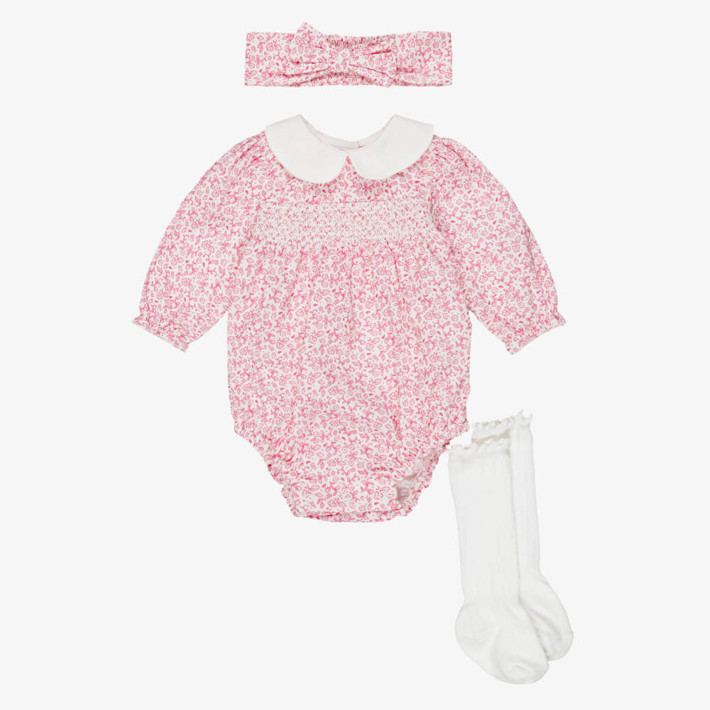 Little Me-Baby Girls Pink Floral Pattern Shortie Set  | Childrensalon