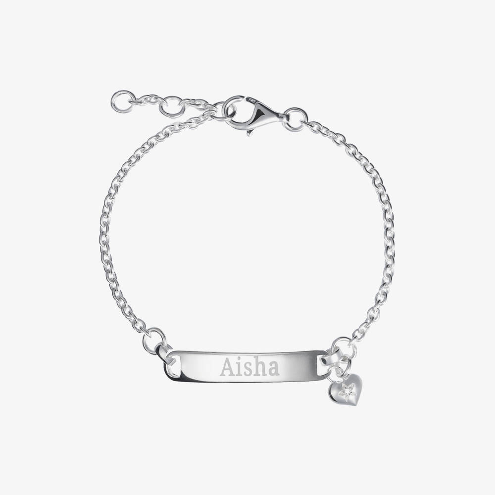 Little Star-Girls Silver Diamond Charm ID Bracelet | Childrensalon