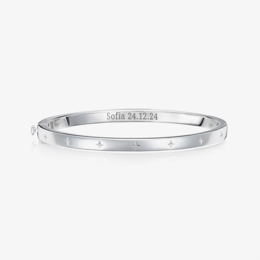 Little Star-Silver Personalised Diamond Bangle | Childrensalon