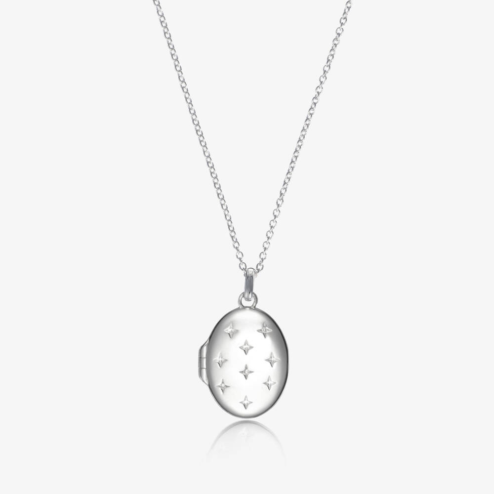 Little Star-Silver Personalised Oval Locket (41cm) | Childrensalon