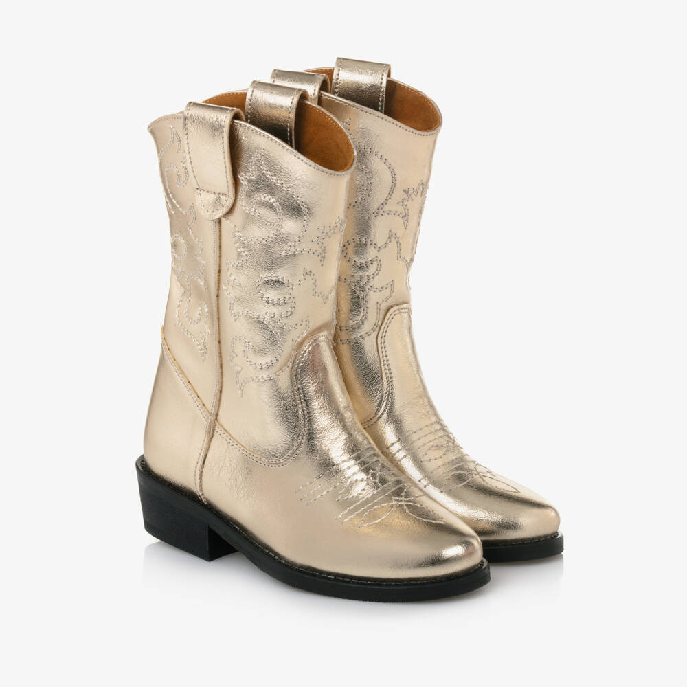 Mama Luma-Girls Gold Cowboy Boots | Childrensalon