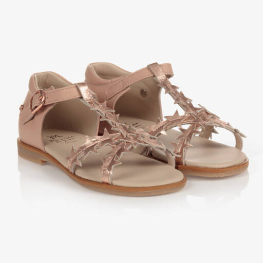 Manuela de Juan-Girls Pink Leather Sandals | Childrensalon