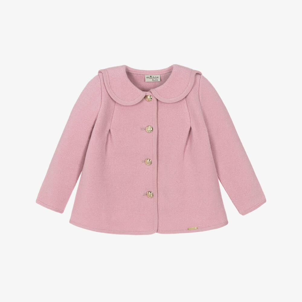 Marae Kids-Girls Pink Merino Wool Jacket with Gold Crest Buttons | Childrensalon