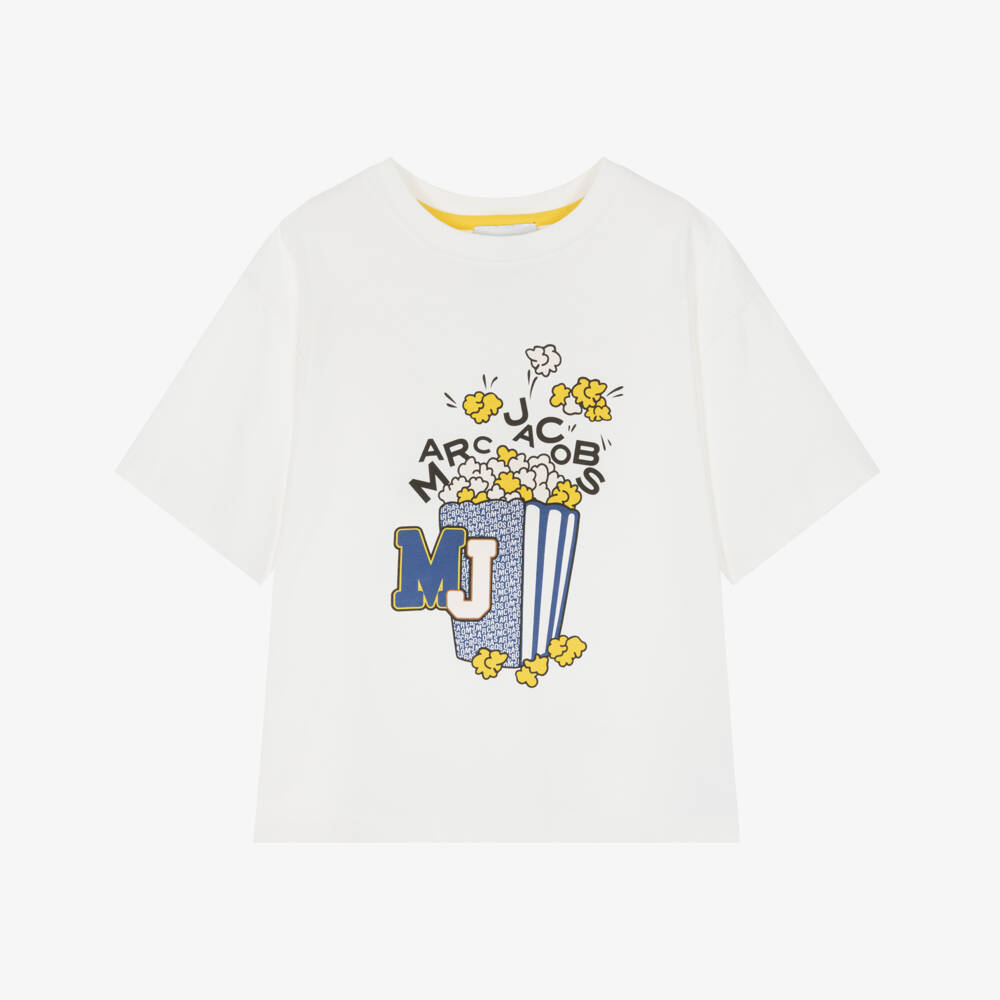 MARC JACOBS-Boys White Cotton T-Shirt with Popcorn Print | Childrensalon