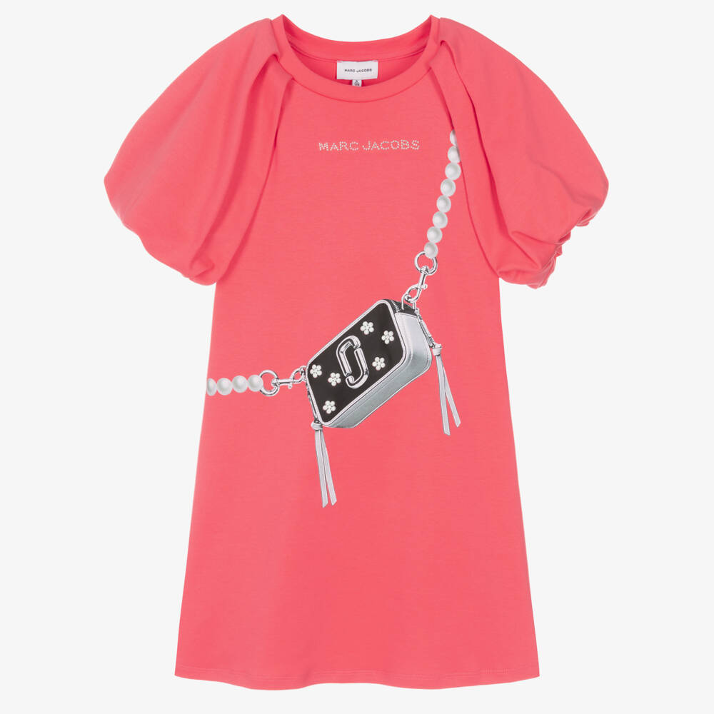 MARC JACOBS-Girls Pink Cotton Jersey Snapshot Bag Print Dress | Childrensalon